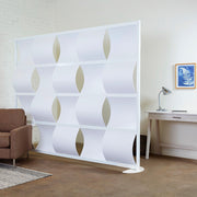 modern white room divider aluminum frame in home or office waiting room with stabilizing feet
